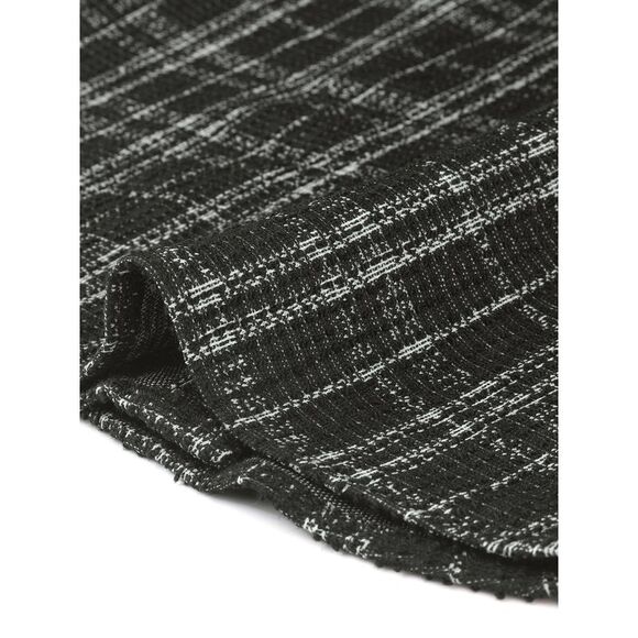 Plaid Tweed Collared Button Down Lightweight Shackets Black - Picture 5 of 6